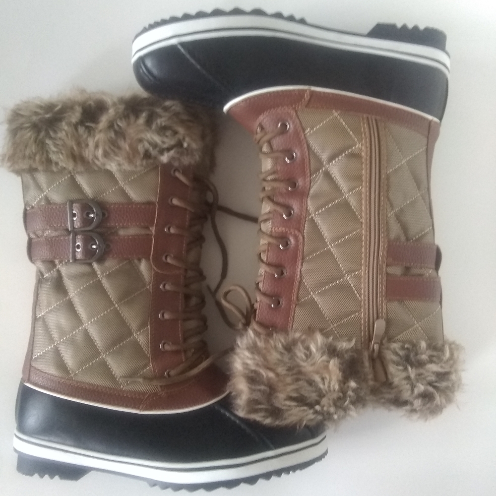 NEW 3M THINSULFATE Insulation Water Resistant Brown Black Fur Boots SZ 8
